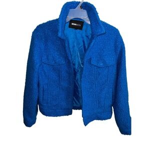 NOVA MEN Royal Blue Fuzzy Sherpa Lined Bomber Jacket Size S